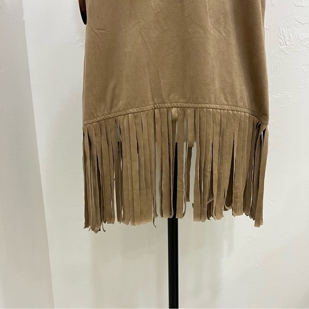 Love by Design Vest Women Medium Brown NEW Faux Suede Fringe Draped Open Front - Picture 8 of 9